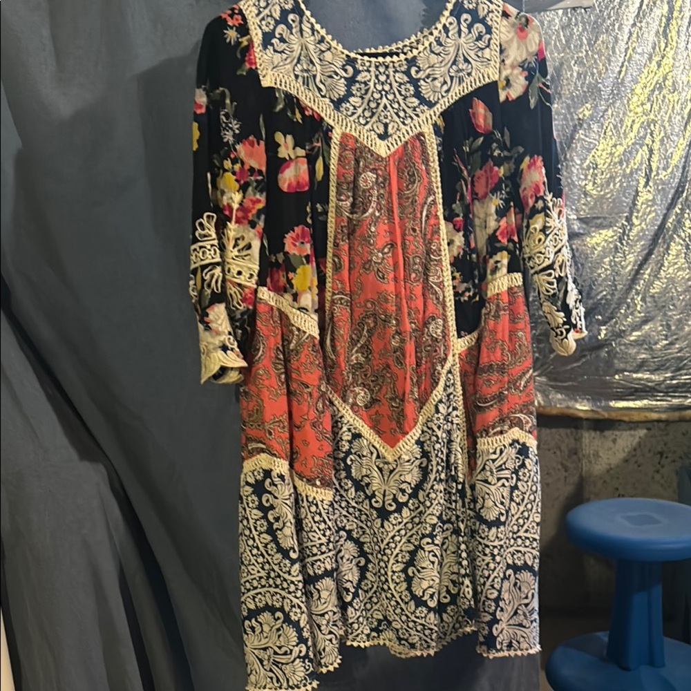 Floral Patchwork Dress in Black and Red